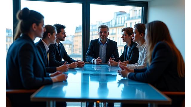 Photo de l'équipe Amendea Solutions travaillant dans un environnement de bureau moderne à Paris, symbole de collaboration et d'innovation en LegalTech.