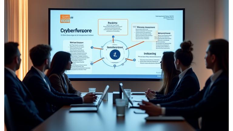Illustration de professionnels du droit participant à une formation en ligne sur la cybersécurité
