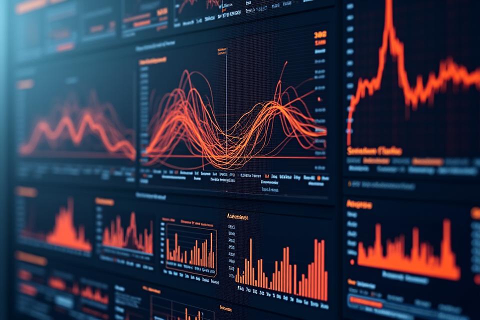 Visualisation de données juridiques complexe avec des graphiques de réseaux relationnels et des diagrammes interactifs montrant des connexions entre entités et concepts.