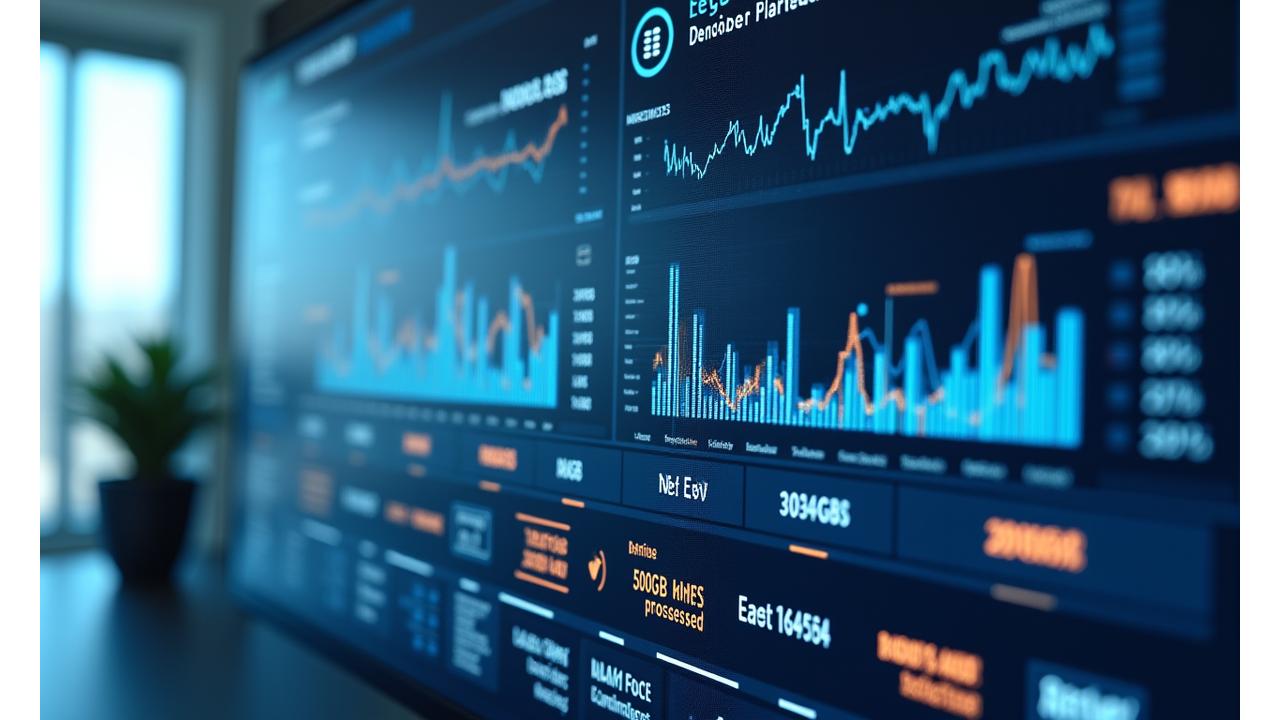 Interface de plateforme d'e-discovery Amendea Solutions montrant une analyse de données en cours avec des métriques de performance visuelles.