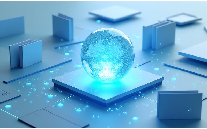 Représentation visuelle de l'IA classifiant des documents, avec des icônes de reconnaissance de texte et de catégorisation intelligent.