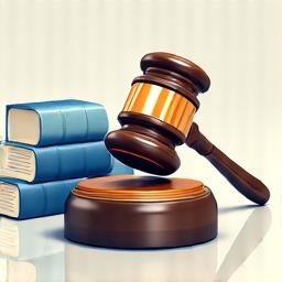 Marteau de justice et pile de livres juridiques, représentant la jurisprudence et la doctrine.