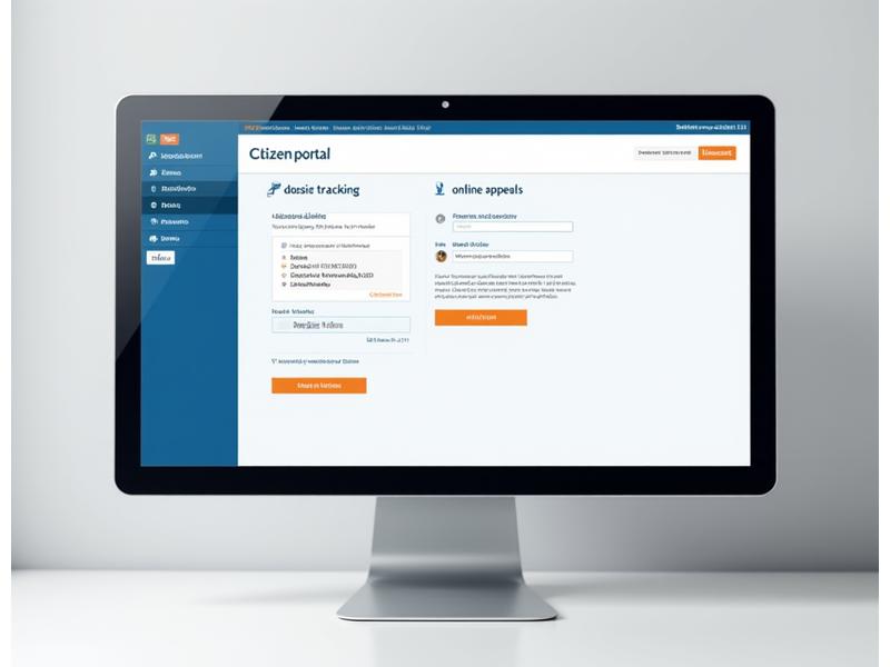 Interface utilisateur d'un portail citoyen dématérialisé, avec des formulaires clairs et des options de suivi de dossier.